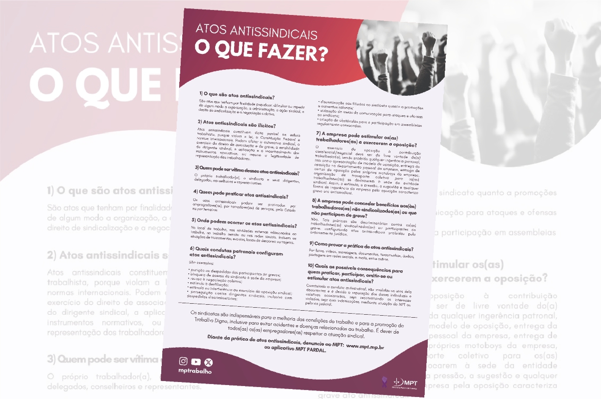 CARTILHA DO MINISTÉRIO PÚBLICO ORIENTA A SOCIEDADE CONTRA OS ATOS ANTISSINDICAIS cartilha MPT